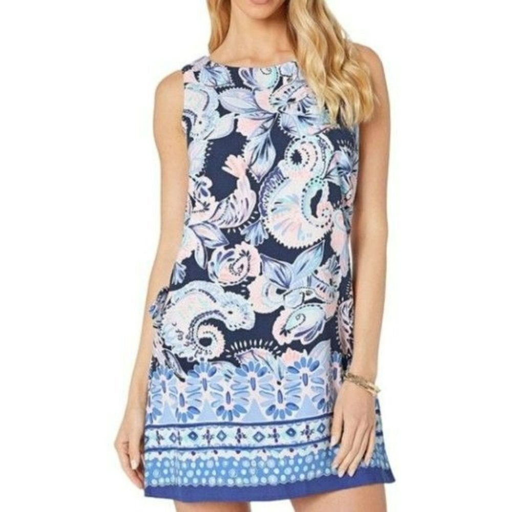 Lilly Pulitzer Donna High Tide Navy Holy Flockamolie Shift Dress‎ Short Romper 0
